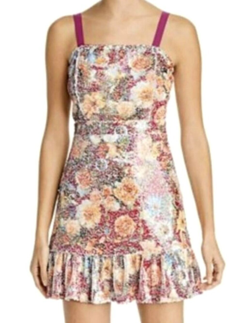 Bloomingdales Aqua Floral Sequin Mini Dress Size Medium New - Picture 1 of 9